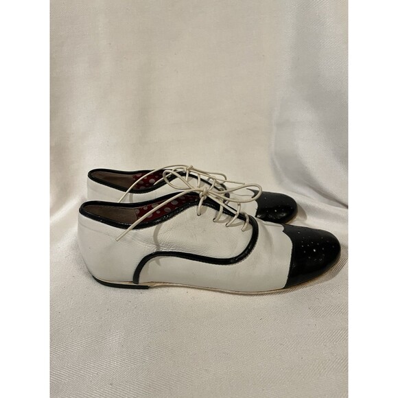 Hego’s Black & White Dandy Dress Flat Wingtip Saddle Leather Loafer Women Size 6 - Picture 3 of 11